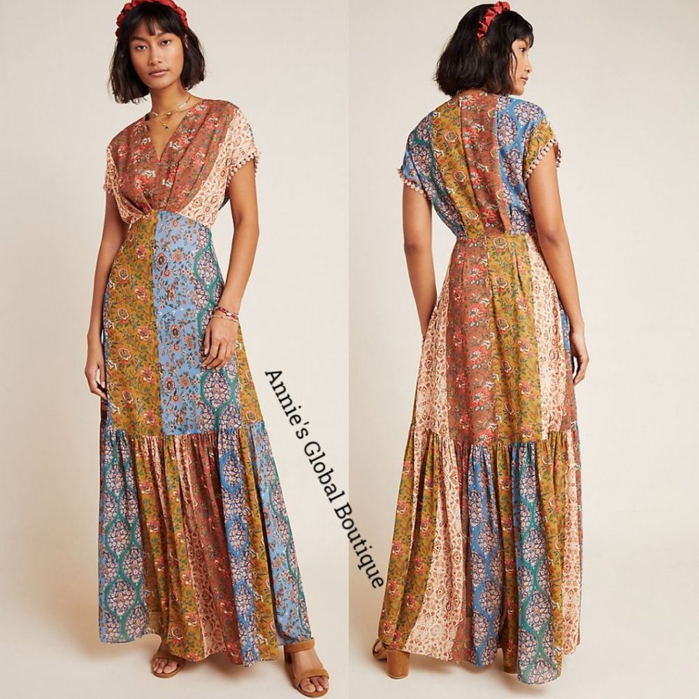 NWT, Anthropologie Angelica Sachin and Babi Embroidered Flounced Maxi Dress - Picture 12 of 15